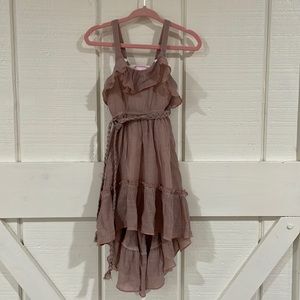 2T Taupe / Mauve Linen High-Low Dress